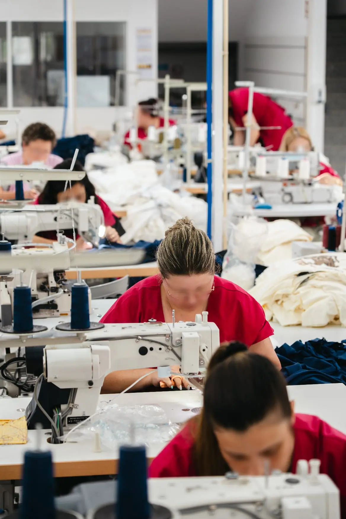 Textile production line with seamstresses